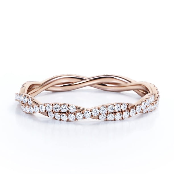 JeenMata Anillo de Compromiso con Diamantes de 0,50 Uds Alianza de Boda Infinita, Anillo Apilable Trenzado, Oro Rosa de 10 K