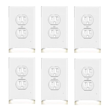 6packs Decor Outlet Wall Plates With Led Guide Night Lights Build On Sensor Electrical Illuminated Plug Plates Covers Plate With Energy Efficient Nigh