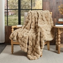 Faux Fur Throw Blanket Linen - 800 GSM Bubble Rabbit Fluff Blanket for Couch Bed Sofa,Softest Fluffy Fuzzy Cozy Blanket,Thick Furry Plush Shaggy Warm Blankets for Women,108x90 Inches
