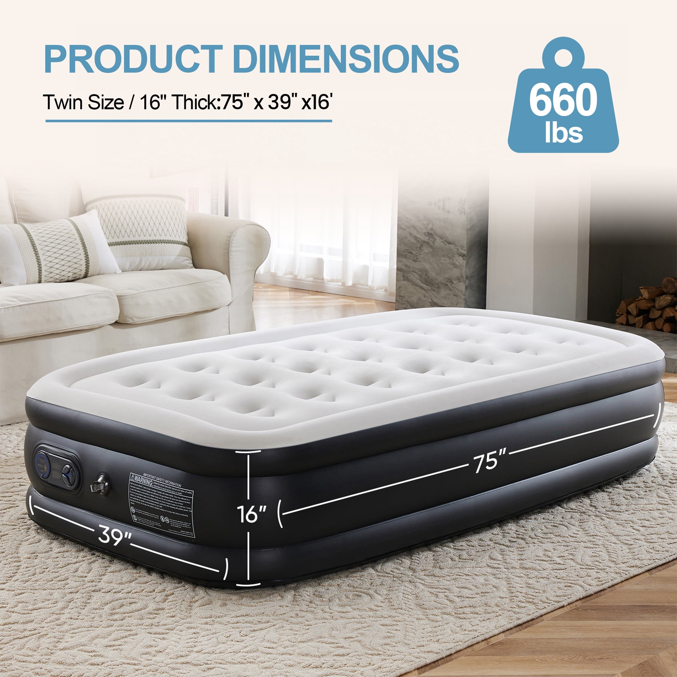 Aukfa 16" Twin Air Mattress with Built-in Pump, Inflatable Airbed for Camping, Travel, 660lbs