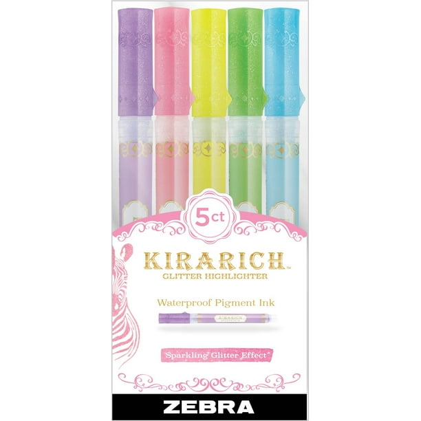 Zebra Pen Kirarich glitter highlighter, chisel tip, Assorted Colors, 5