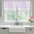 thumbnail image 5 of Purple Lavender Tie Up Curtain 63 Inches Long, Watercolor Spring Floral Butterfly Purple Buffalo Plaid Balloon Style Kitchen Window Curtain Over Sink, Small Window Rod Pocket Curtain 46"x63", 5 of 9