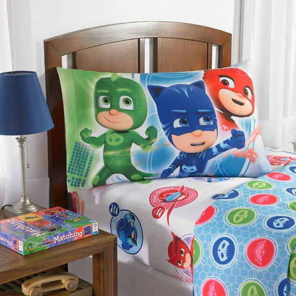 PJ Masks Kids Twin Sheet Set, White and Blue