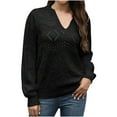 thumbnail image 2 of Fnooota Sweaters for Women, V Neck Knit Lightweight Long Sleeve Pullover Tops Black Size XL, 2 of 9