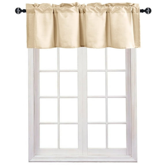 JIUZHEN Valance Curtains for Kitchen Window Valances for Living Room/Basement Window Curtains Bathroom Thermal Insulated Short Rod Pocket Curtain Panels, Beige,42 x 12 Inches,1 Panel