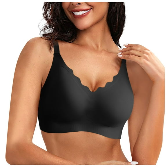 Siilsaa Women's Seamless Bras No Underwire Scalloped Push Up Bras Soft Wireless Comfort Bralettes Full Coverage Everyday Bra Black,2XL