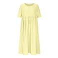 thumbnail image 4 of Meichang Eyelet Dresses for Women Solid Loose FIr Crew Neck Short Sleeve Midi Dresses Folwy Summer Beach Dresses with Pockets Work Dresses for Women Yellow M, 4 of 6