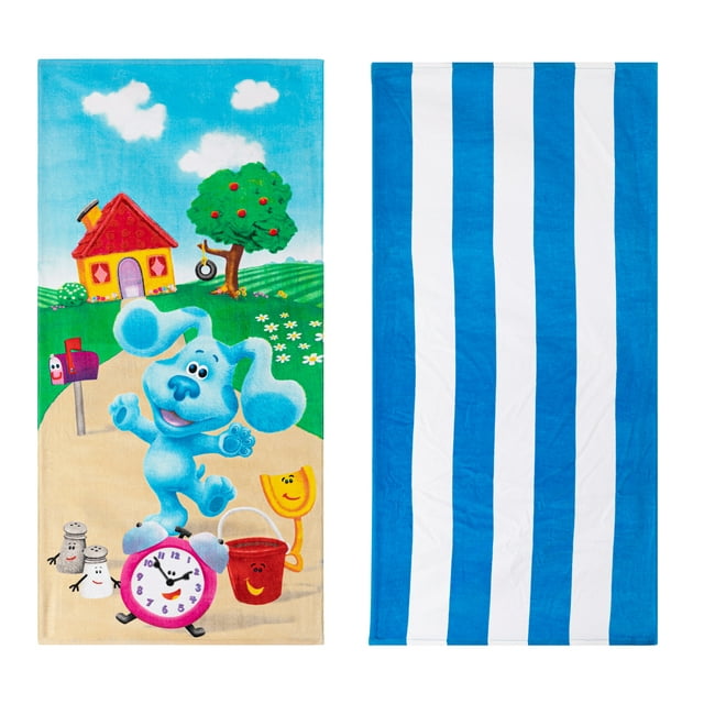 Kids 2-Piece Character and Stripe Cotton Beach Towel Bundle Set