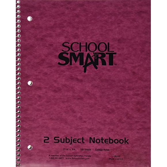 School Smart Cuaderno de espiral perforado con 3 orificios y sulfito, 2 sujetos con margen, 11 x 8-1/2 pulgadas, 15 lb, 9/32 pulgadas, regla universitaria, 100 hojas, color blanco