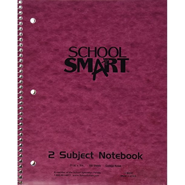 School Smart Cuaderno de espiral perforado con 3 orificios y sulfito, 2 sujetos con margen, 11 x 8-1/2 pulgadas, 15 lb, 9/32 pulgadas, regla universitaria, 100 hojas, color blanco