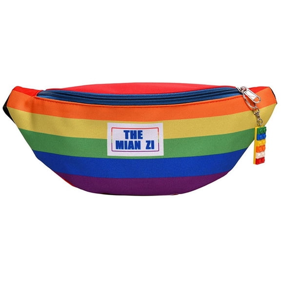 Jiibva Fanny Pack for Men Women Retro Rainbow Cute Waist Bag for Festival Rave Hiking Running Cycling