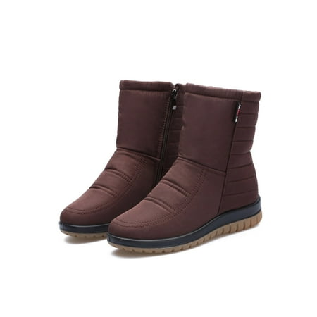 

Difumos Womens Comfort Slip-on Mid Calf Boot Casual Plush Lining Warm Boots Work Brown 7