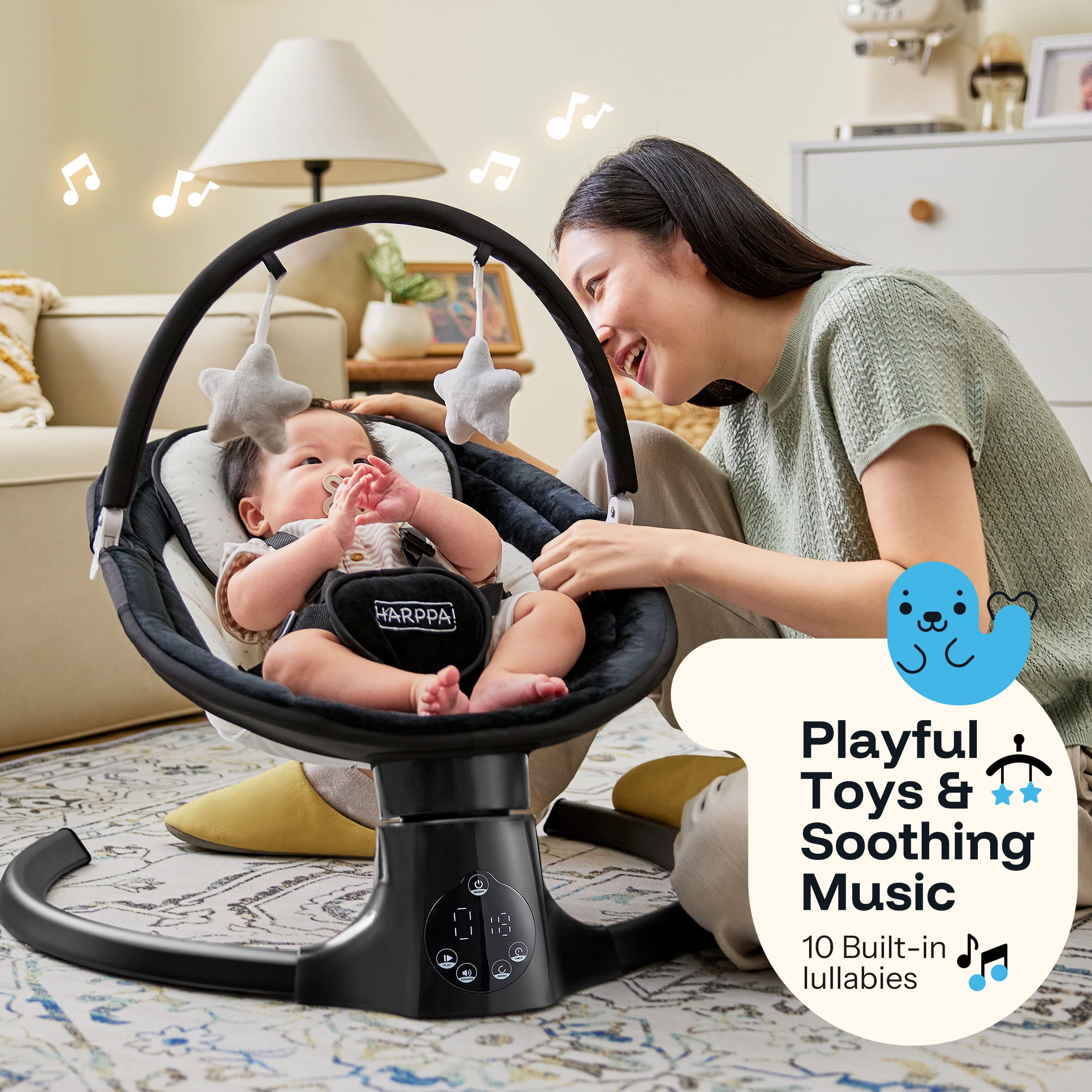 HARPPA Baby Swing for Boy with Remote Control, 5 Sway Speed, 10 Lullabies, Black