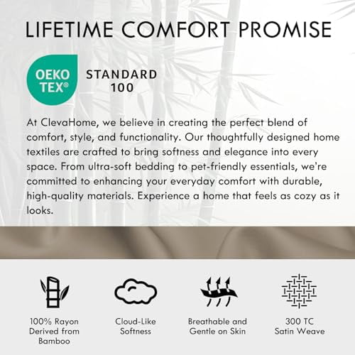 ClevaHome 4-Piece Queen Bamboo Bed Sheet Set, 100% Organic Cooling Fabric, 16" Deep Pocket, Taupe