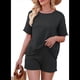 thumbnail image 1 of Conjuntos de Dos Piezas de Punto para Mujer, Blusa y Pantalones Cortos de Corta con Bordes Rematados, Ropa de Estar por Casa y para Viajar. Negro S, 1 of 10
