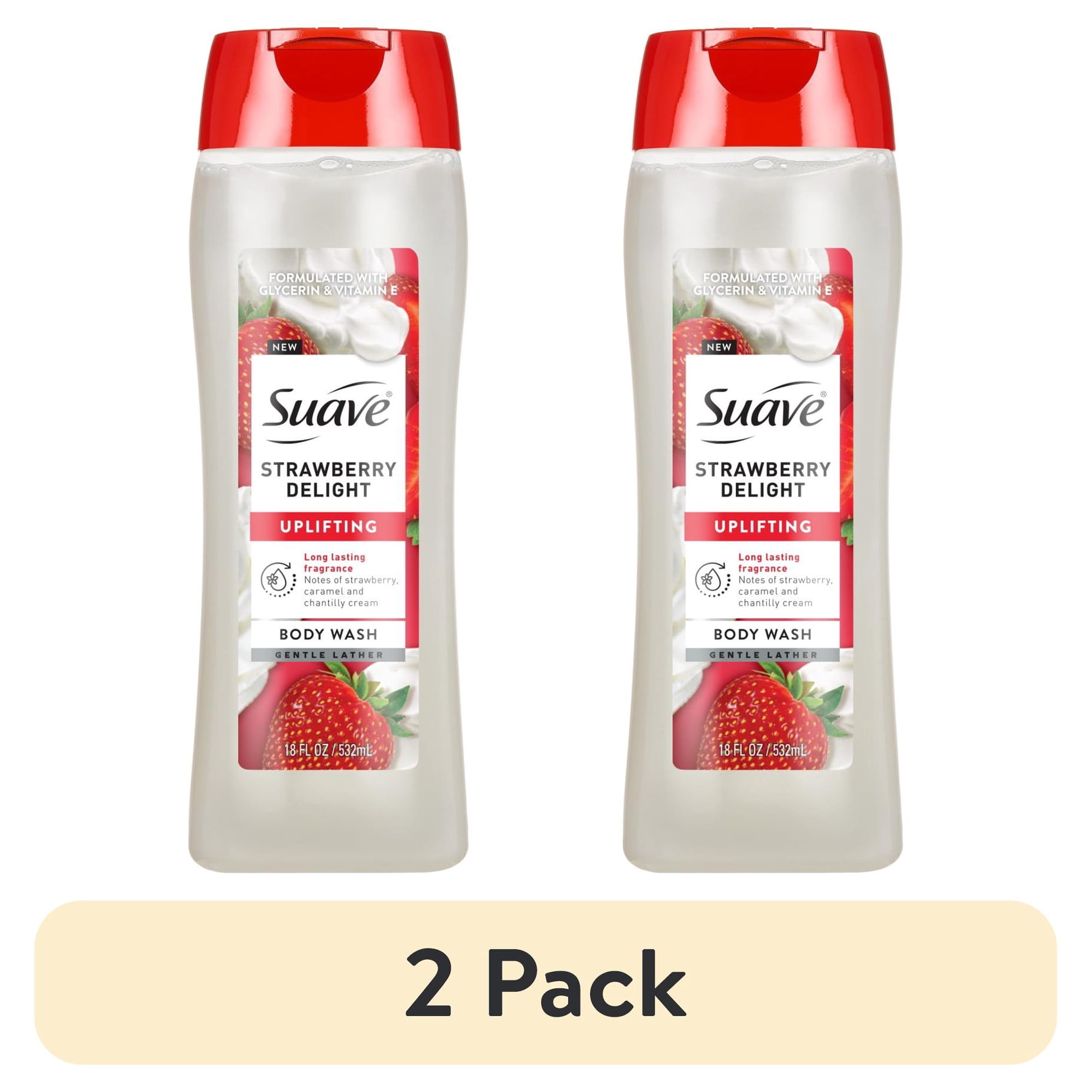 (2 pack) Suave Strawberry Delight Uplifting Body Wash, with Glycerin & Vitamin E, 18 FL OZ
