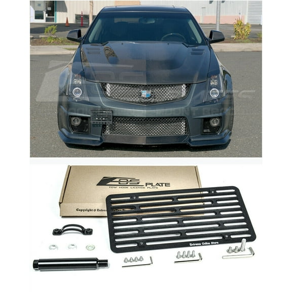 Extreme Online Store Replacement for 2009-2014 Cadillac CTS-V | EOS Plate Version 2 Full Sized Front Bumper Tow Hook License Relocator Mount Bracket