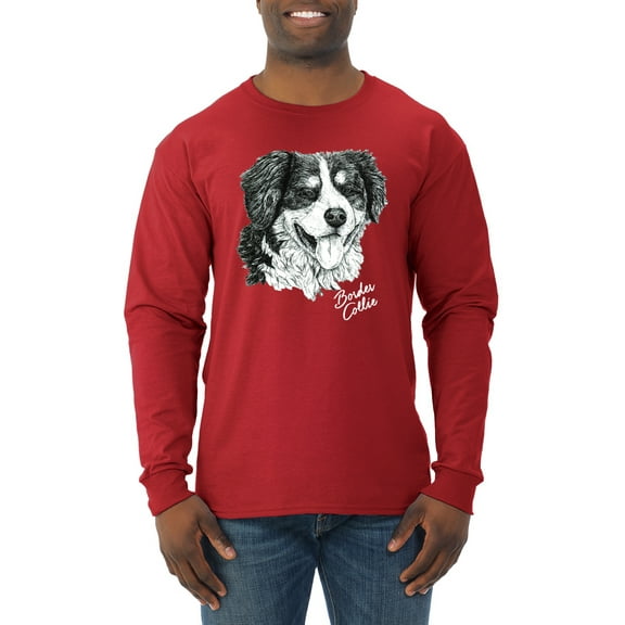 Border Collie Dog Lover Pet Owner Animal Lover Mens Long Sleeve Shirt, Red, Large