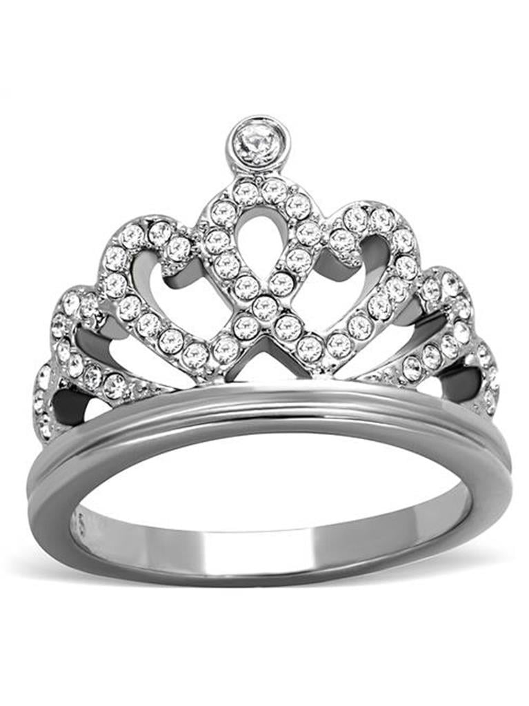 USA New Queen Princess Women Silver Plated Rhinestone Crown Ring Size 5-10 