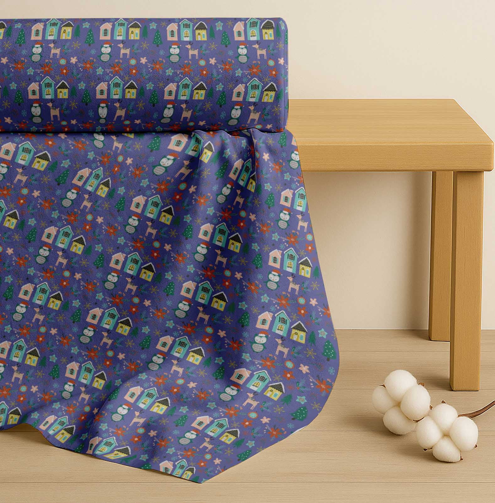Soimoi Purple Cotton Voile Fabric Owl & Tree Christmas Printed Fabric 1 Yard 42 Inch Wide