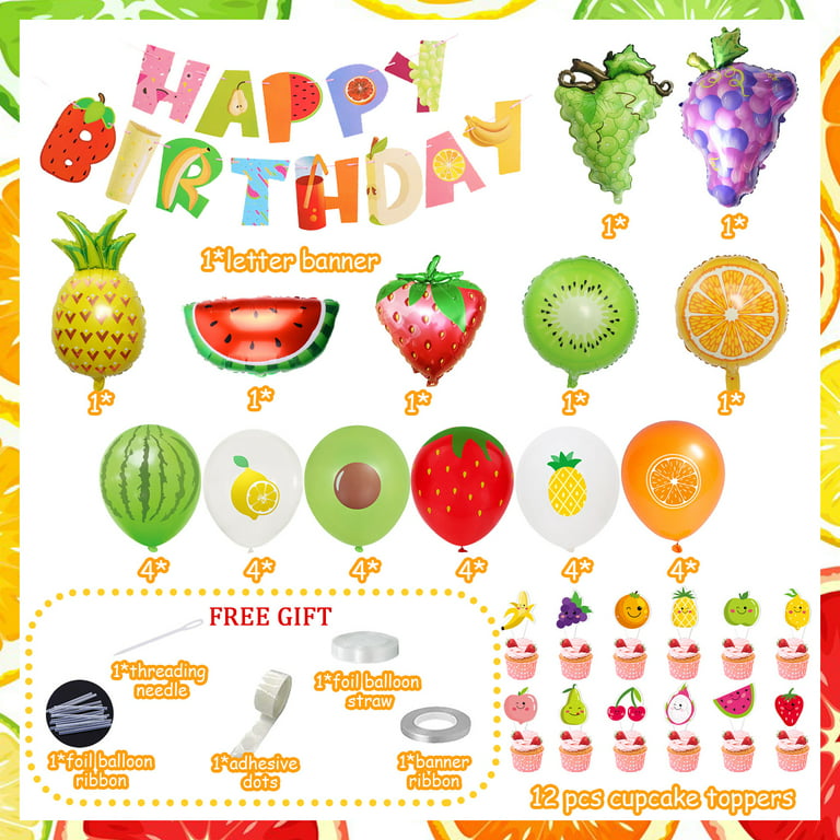 38Pcs Apple Theme Birthday Party Supplies and Decorations Apple Happy  Birthday Banner,Latex Balloon, Cupcake Toppers, Set Fruit Birthday Party