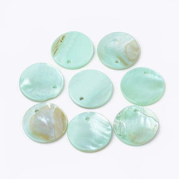 500pcs Freshwater Shell Pendants Dyed Flat Round Pale Turquoise 16x1.5~2mm Hole: 1.4mm