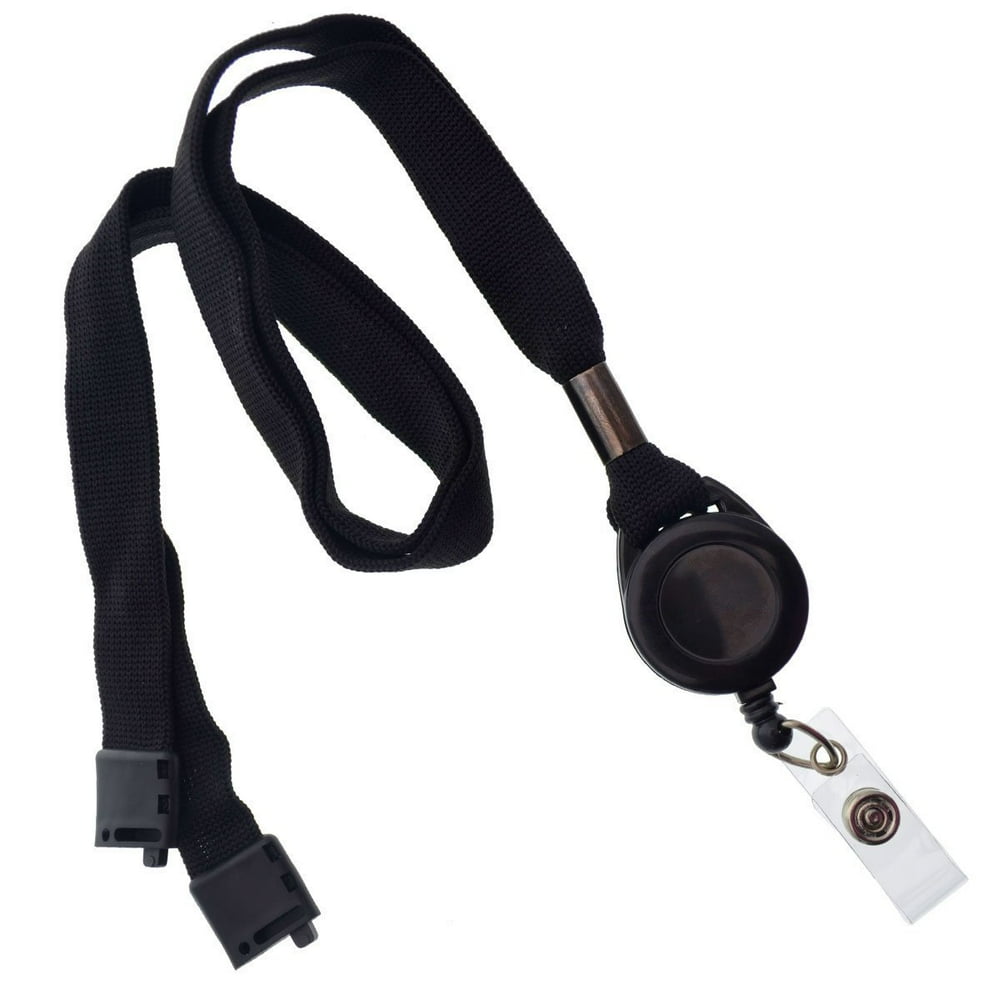 5 Pack Comfort Black Breakaway Lanyard & Retractable Badge Reel Combo