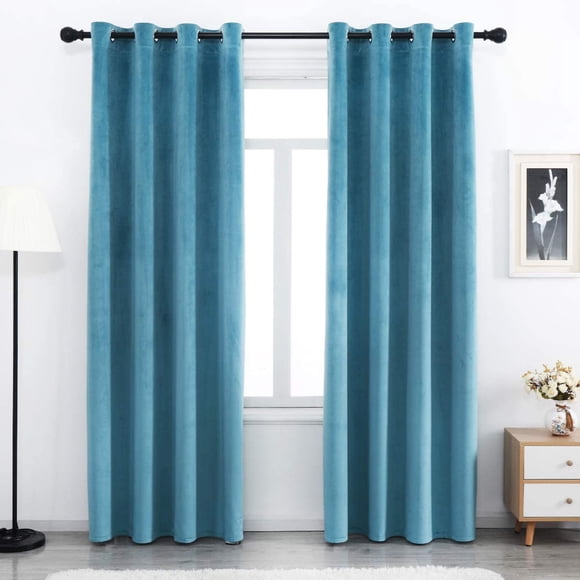 PinesC Turquoise Velvet Curtains 84 inches Long Super Soft Velvet Textured Curtains Thermal Velvet Curtains Grommet Window Treatment for Bedroom Light Blocking Velvet Curtain 2 Panels