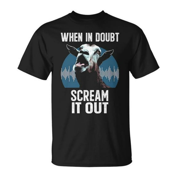 Screaming Goat Meme Graphic Tee, Unisex Adult Cotton T-Shirt with Scream It Out Design, Comfortable Casual Wear, Size 2XL, Color Black
