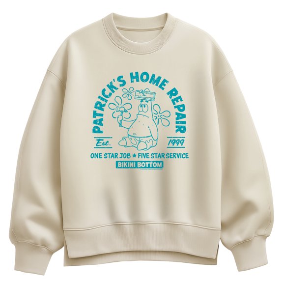 SpongeBob SquarePants - Patricks Home Repair - Women's Oversized Fleece Crew Sweatshirt