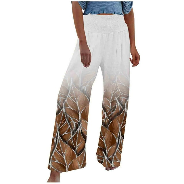 PEZHADA Pantalon de Loisirs Imprimé à Jambe Grand et Taille Haute pour Femme, Café, TTG