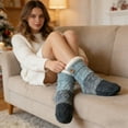 thumbnail image 5 of Winter Adult Thicken Warm Floor Socks - Thick Lamb Wool Fleece-Lined Indoor Socks with Non-Slip Silicone Soles & Button Closure, Soft Warm Cozy Lounging Socks for Home Comfort, 9.84*6.69in, Blue, 5 of 7