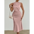 thumbnail image 3 of ZOELNIC Women's Ruched Bodycon Dress Summer Casual Sleeveless Elegant Club Evening Party Cocktail Midi Dresses, S, 3 of 5