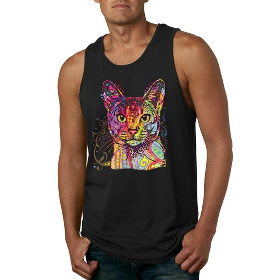 Wild Bobby Dean Russo Colorful Cat Abyssinian Cat Lover Men Graphic Tank Top, Black, Small