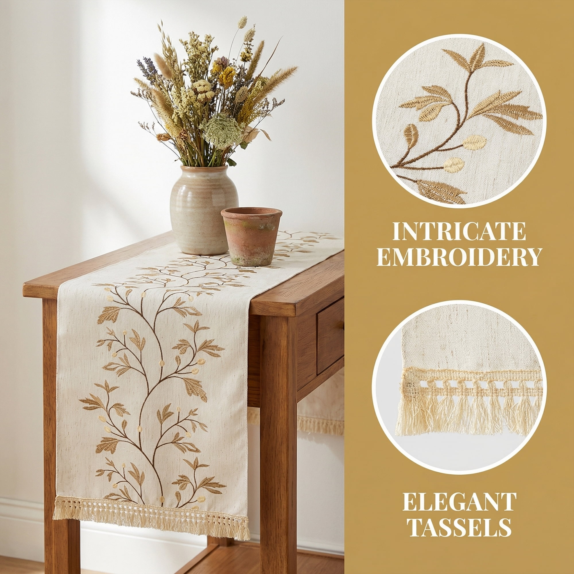 Unique Bargains Long Washable Floral Table Runner for Dining Decor Coffee 15.4"x63"