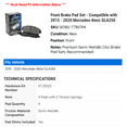 thumbnail image 2 of Front Brake Pad Set - Compatible with 2015 - 2020 Mercedes-Benz GLA250 2016 2017 2018 2019, 2 of 2