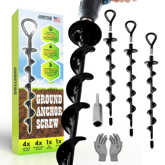 Ground Anchor Screw Set (4 Pack) - Heavy Duty Steel Anchors for Securing Tents, Canopies, Sheds, Trampolines & Fencing - Rust Resistant, Easy Installation, Spiral Design for Maximum Stability