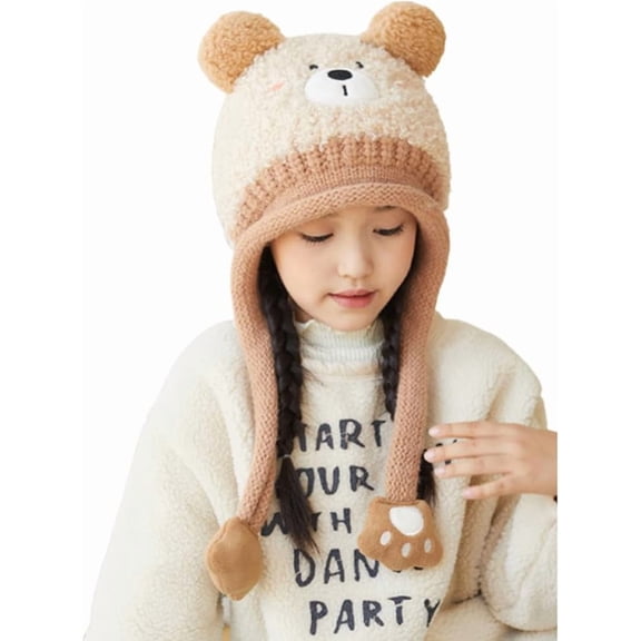 Knit Hats Winter Fleece Lining Skiing Winter Caps for Boys Girls Cute Animal Character with Warm Ear Flap