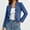 Dark Blue, variant on Women Ruffled Open Front Cropped Denim Cardigan Long Puff Sleeve Vintage Elegant Ladies Spring Winter Outerwear