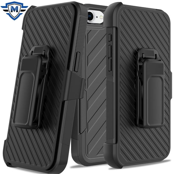 For Apple iPhone 16e Premium Tough Hybrid Case with Belt Clip Holster, Shockproof Rugged Design, Textured 2in1 Non-Slip Cover, XPM Phone Case [Black]