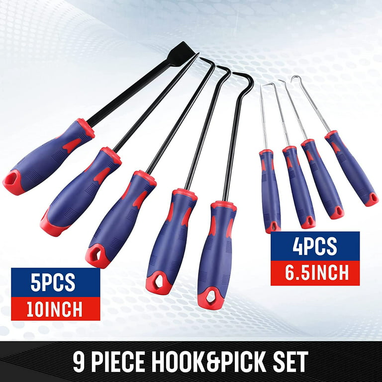 WORKPRO Precision Pick and Hook Set, 4 Piece Pick Tool Set Includes Angled,  Straight, and Full Hooks and Picks for Mechanic, Pick Mini Hooks Puller