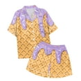 thumbnail image 3 of LIIPEE Girls Outfits Summer Comfort Graphic Waffle Ice Cream Printed Short Sleeve Turndown Collar Button Shirt Shorts 2 Piece Pajamas Set Girls Soft Outfits,Purple,10-11 Years, 3 of 4