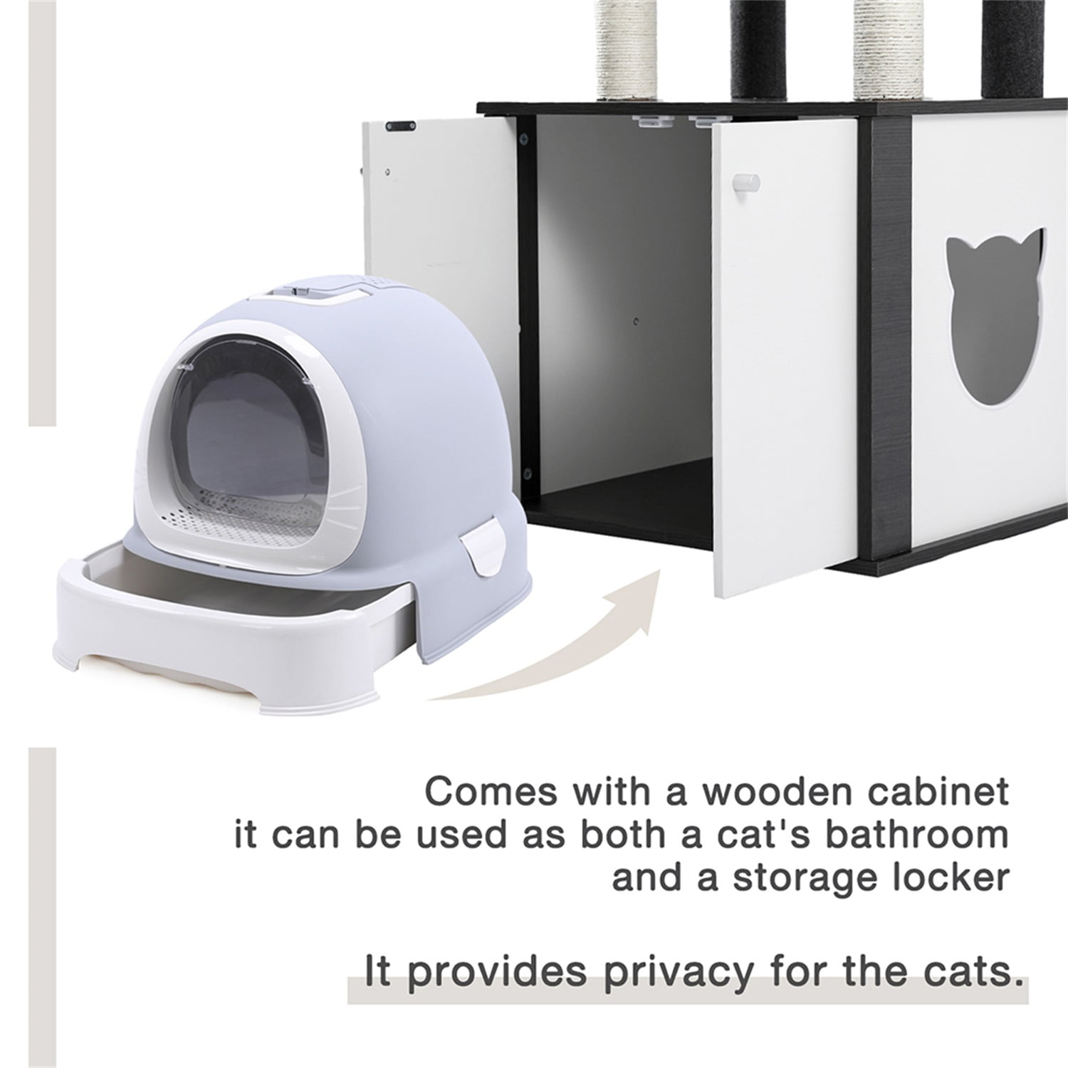 Pefilos 59" Wood Cat Tower Modern Cat Tree with Storage Cabinet Litter Box Enclosure and Cat Condo, Gray Pefilos 59" Wood Cat Tower Modern Cat Tree with Storage Cabinet Litter Box Enclosure and Cat Condo, Gray