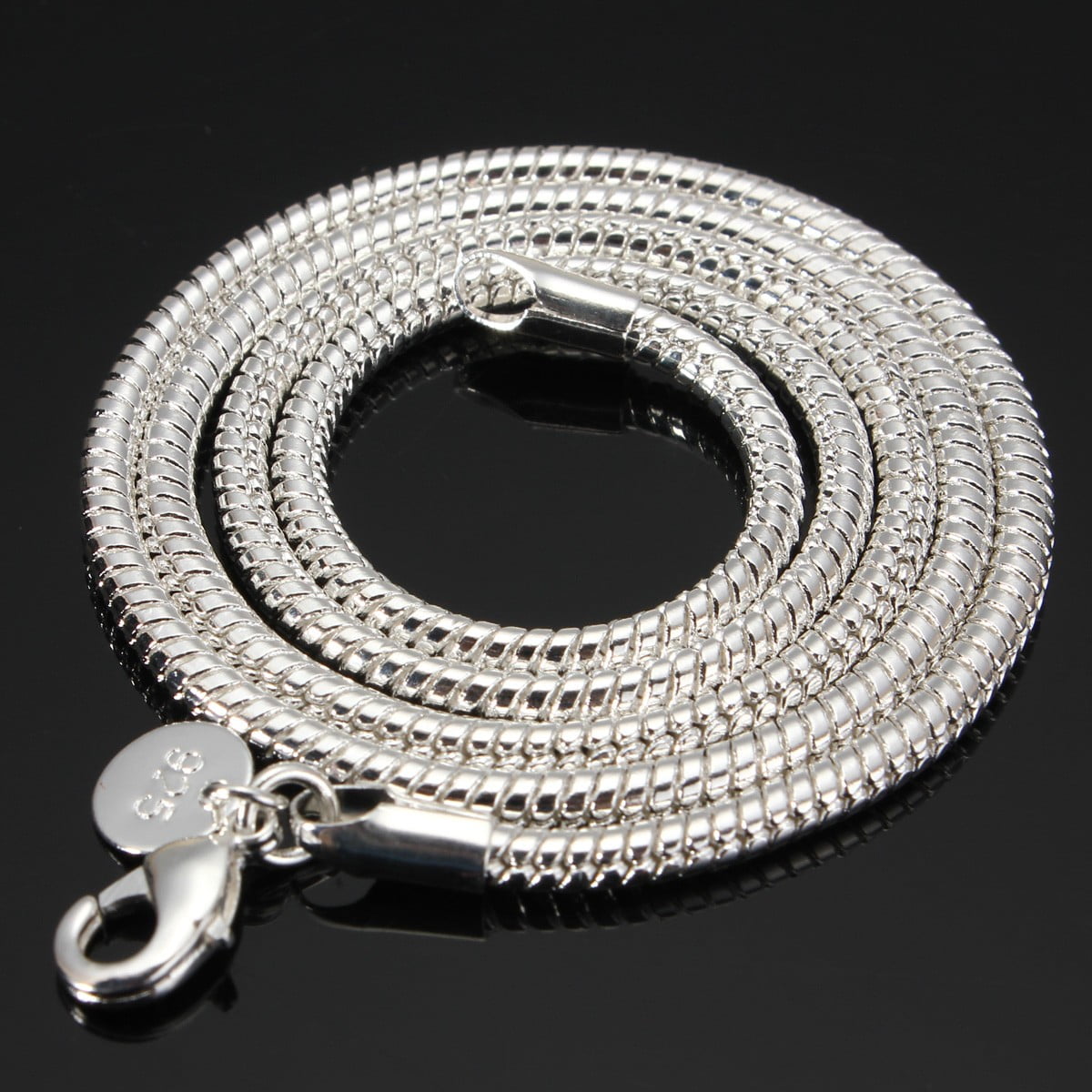 BRITISH HALLMARKED SOLID STERLING SILVER SNAKE CHAIN NECKLACE 20” 3mm Thick 