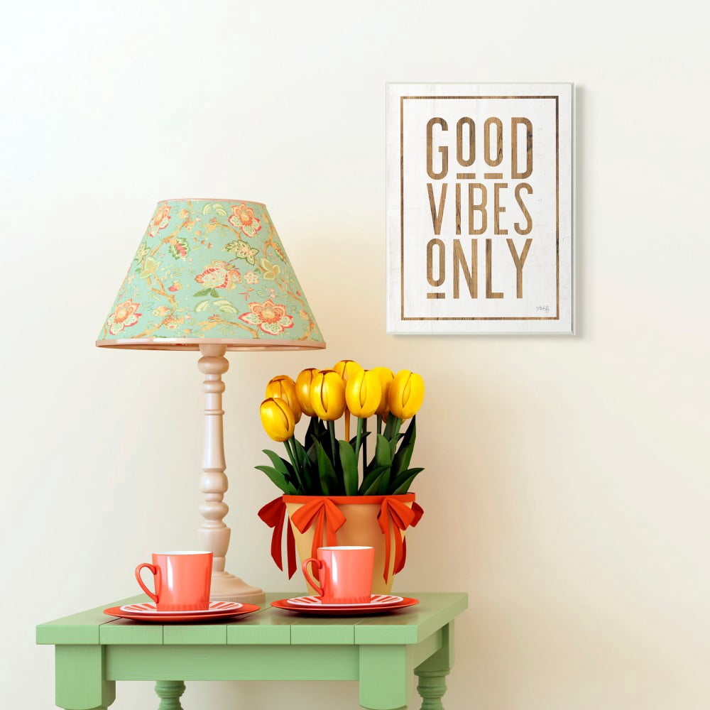 The Stupell Home Decor Good Vibes Only Rustic White and Exposed Wood Look Sign