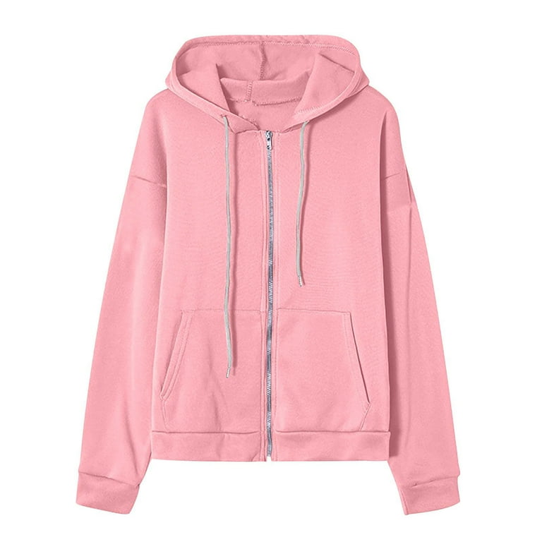 Jsaierl Oversized Zip Up Hoodie for Women Baggy Loose Basic Zipper Hooded  Sweatshirt Coat Y2K Jacket 