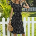 thumbnail image 4 of JINMGG Clearance Dresses under $10.00 Women Fashion Dot Print Short Sleeve V-Neck Casual Sundress Dress Black M, 4 of 8