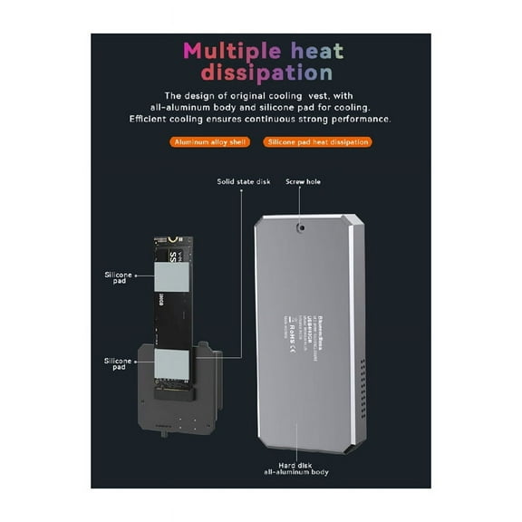 NVMe M.2 SSD Mobile Hard Drive Box 40Gbps USB 4.0 Solid-State Drive Reader RGB Light with Fan