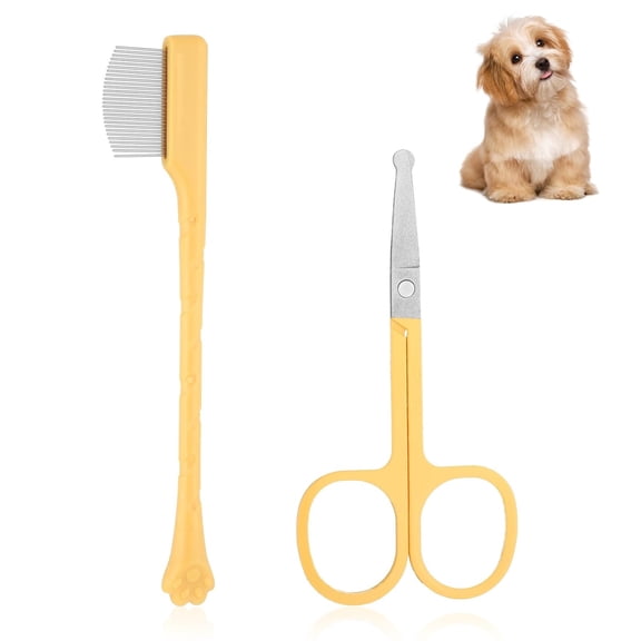ACDANC 2 Pack Eye Comb for Small Dogs Pet Tear Stain Remover Comb | Small Doggy and Cats Face Combs with Abs Handle Stainless Steel Round Tip Scissors for Grooming Facial Eye Area and Paw Care