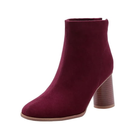 OJSFQUFP Ankle Boots for Women Women Shoes Fashion Ankle Long Boots Thick High Heels Over Knee Pleated Suede Long Boots Woman Combat Boots Red 40